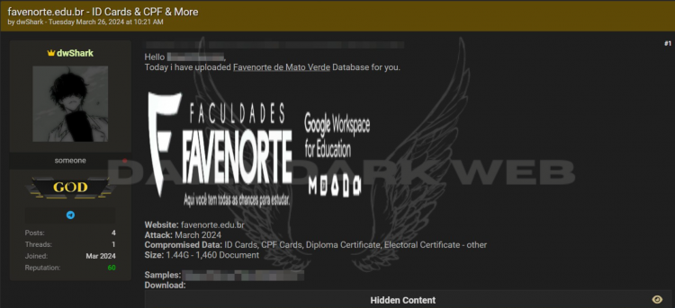Threat Actor Claims Database Leak of Favenorte de Mato Verde, Exposing Sensitive Documents
