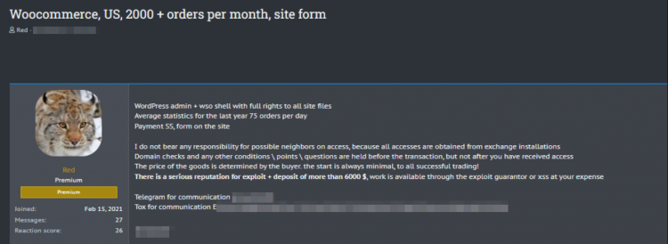 Unauthorized Access to American Shopping Website for Sale: Threat Actor Offers WordPress Admin Access for $6000