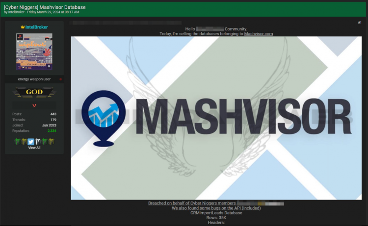 Threat Actor Offers CRM Data from Mashvisor for Sale at $10000