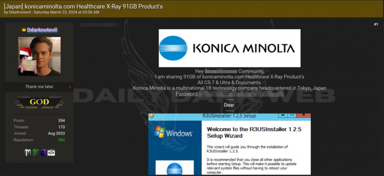Threat Actor Claims Database Leak of Konica Minolta, Exposing Sensitive Information
