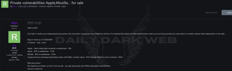 Elite Bug Hunters Offer Private Vulnerabilities, Including Critical Exploits Targeting Apple and Mozilla