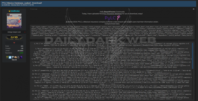 Mexican Insurance Company PYLC’s Database Allegedly Breached, Exposing 63,000 Users’ Records