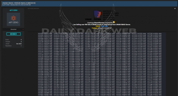 Threat Actor Offers Over 2 Million UNAM IIMAS Emails for Sale at $500