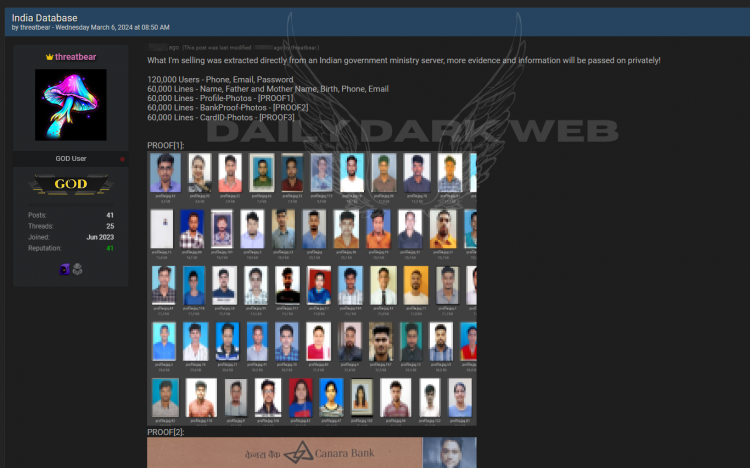 Dark Web Sale: Threat Actor Offers Sensitive Data from Indian Government Ministry Server
