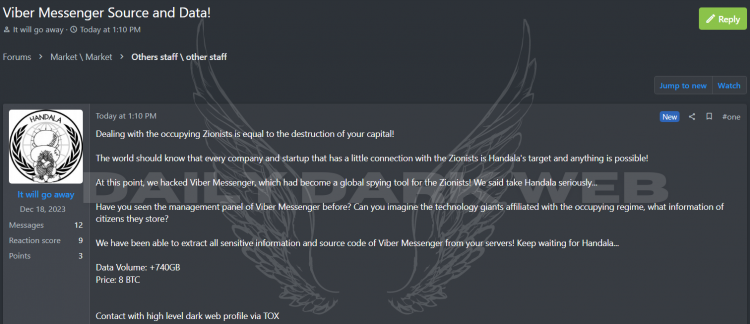 Handala Group Allegedly Breaches Viber Messenger, Exposing Sensitive Data and Source Code