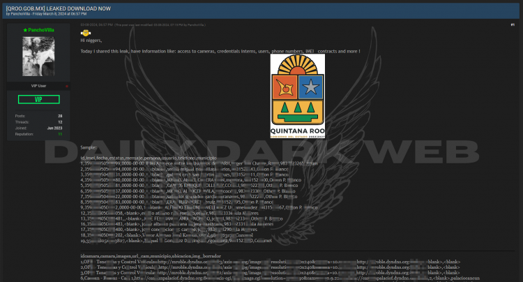 Alleged Leak: Threat Actor Exposes Database of Gobierno del Estado (Quintana Roo)
