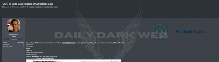 Threat Actor Claims Database Leak of St Jude Laboratories, Exposing Patient Data