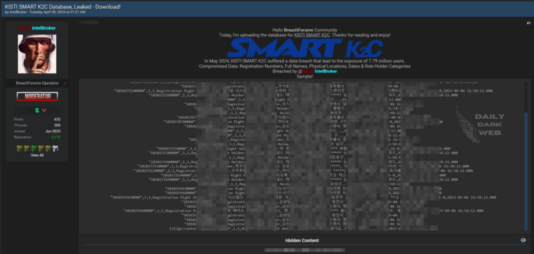 Data Breach KISTI SMART K2C: Allegedly 7.79 Million Users’ Information Exposed
