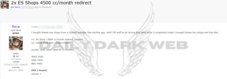 Unauthorized Access to Spanish Shop Websites for Sale: Threat Actor Offers Shell Access for $2000