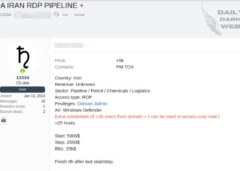 Threat Actor Offers Unauthorized RDP Access of Iranian Pipeline Company