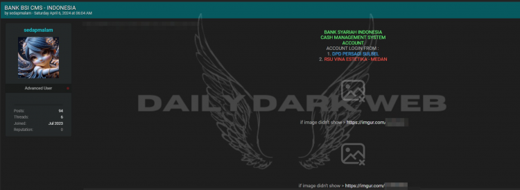Threat Actor Offers Unauthorized CMS Account Access of Bank Syariah Indonesia