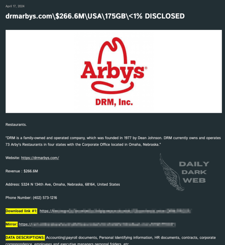 Cactus Ransomware Strikes DRM Arby’s: Data Breach Exposes Sensitive Information