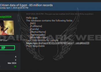 Threat Actor Allegedly Offers Database of 85 Million Egyptian Citizens’ Personal Information for Sale