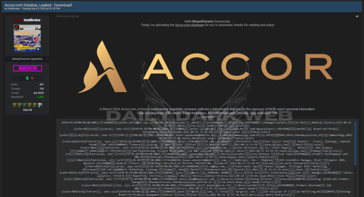 IntelBroker Allegedly Leaks Database of Accor, Exposing Personal Information of 642K Users