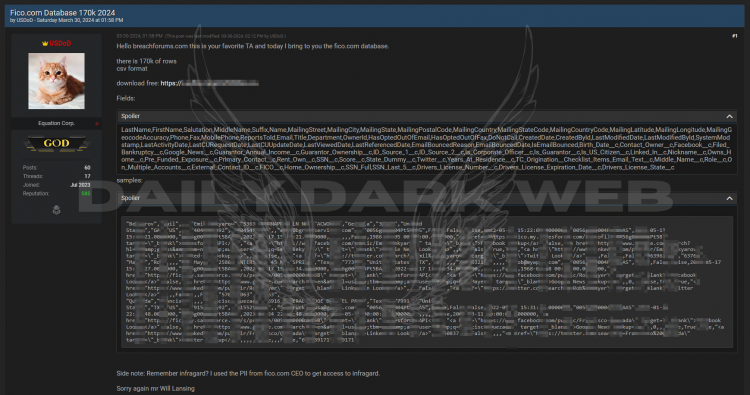 USDoD Allegedly Leaks Database of FICO, Exposing Personal Information of Thousands