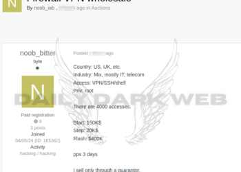 Threat Actor Offers Large-Scale Firewall VPN and Host Access: Prices Starting at $150,000