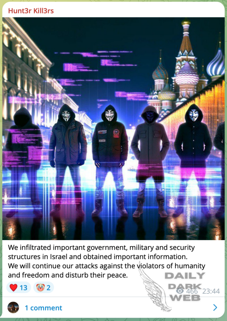 Hunt3r Kill3rs Group Allegedly Infiltrates Israeli Government and Military Systems, Threatens Further Attacks