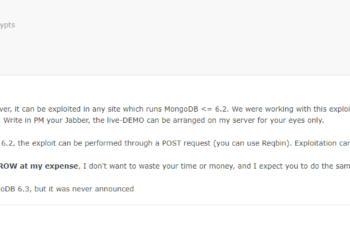 Threat Actor Offers MongoDB Remote Code Execution (RCE) Exploit for $100,000, Claiming Unidentified 0-Day Vulnerability