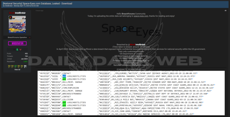IntelBroker Allegedly Breaches Space-Eyes Database, Exposing Confidential Documents Related to US Government Agencies