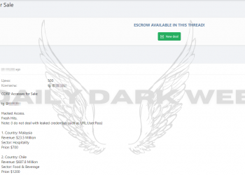 Threat Actor Offers Unauthorized Access to Many Companies: Diverse Sectors, Varying Revenues, and Prices Up to $5000