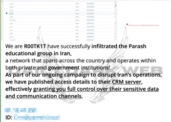 R00TK1T Allegedly Breaches Parash Educational Group in Iran, Exposing Credentials for CRM Server