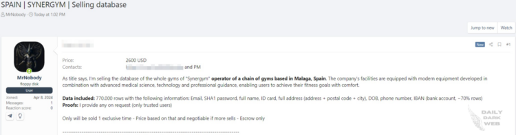 Threat Actor Offers Database of Spanish Synergym for Sale at $2600