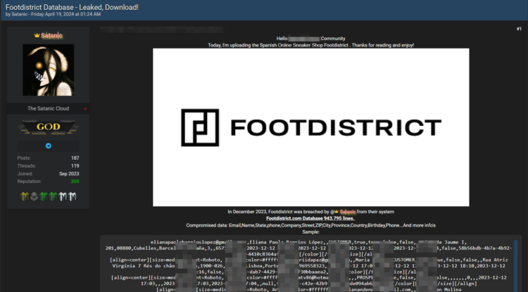 Threat Actor Claims Breach of Spanish Online Sneaker Shop Footdistrict Database