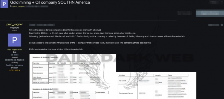 Threat Actor Offers Unauthorized Network Access of South American Mining and Oil Companies