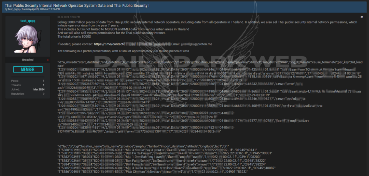 Thai Public Security Data Allegedly Offered for Sale at $8,000