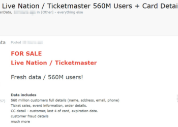 Alleged Sale of Live Nation and Ticketmaster Data: 560 Million Users’ Information on the Dark Web
