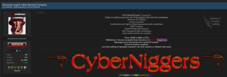 IntelBroker Allegedly Offers Unauthorized PAuth-SMTP Access to One of The World’s Largest Cybersecurity Companies