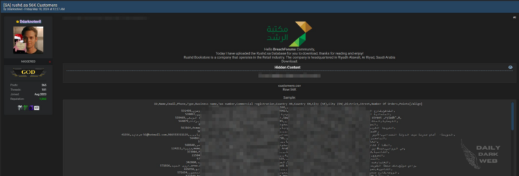 Data Leak: Threat Actor Allegedly Breached Data of Rushd Bookstore