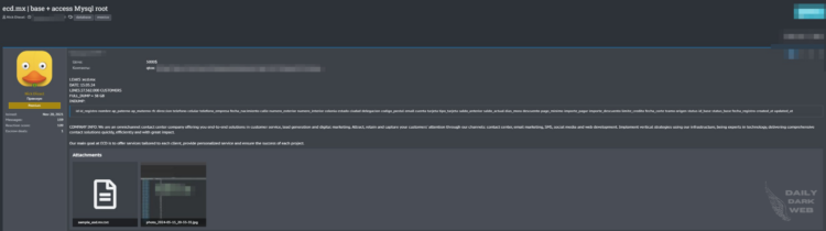 Threat Actor Offers Database of Especialistas Contacto Directo for Sale at $5000