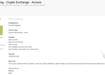Threat Actor Allegedly Offers Unauthorized Admin Access to a Crypto Exchange Company