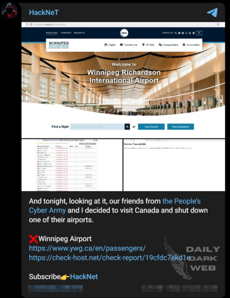 HackNeT and People’s Cyber ​​Army Allegedly Launch DDoS Attacks on Canadian Airport Systems