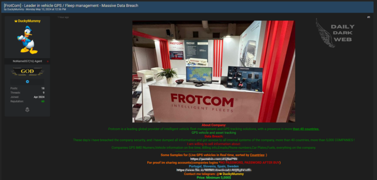 DuckyMummy Allegedly Breaches FrotCom, Offers Company Data for Sale