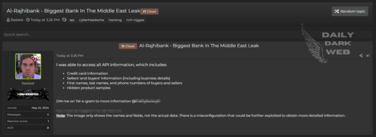 Threat Actor Claims to Have Breached Al-Rajhi Bank, Sensitive Data at Risk