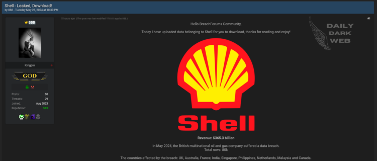 Threat Actor 888 Claims to Have Leaked Data from Shell, Affecting 80,000 Individuals