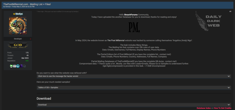 The Post Millennial Allegedly Faces Data Breach as Threat Actor Claims Compromise of Database