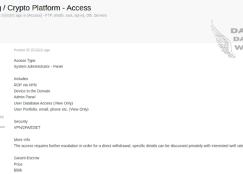 Unauthorized Access to Crypto Platform Allegedly for Sale for $50,000