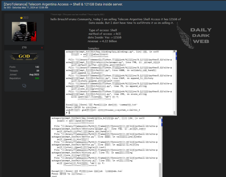 Threat Actor “303” Allegedly Offers Unauthorized Access to Telecom Argentina, Exposing Sensitive Data