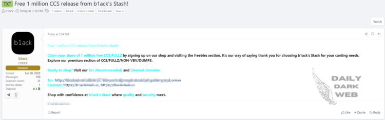 B1ack’s Stash Market Allegedly Leaked 1 Million Credit Card Information