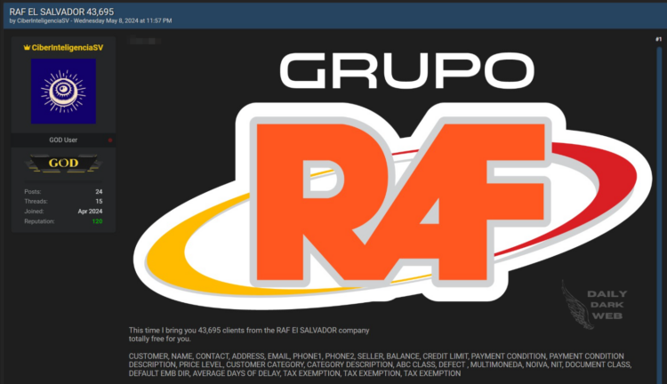 Data Leak: Threat Actors Allegedly Breached Data of RAF El SALVADOR