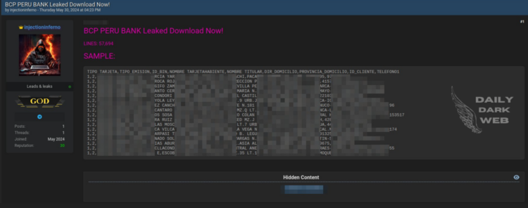 A Threat Actor Claims to Have Leaked Database of Banco de Crédito del Perú