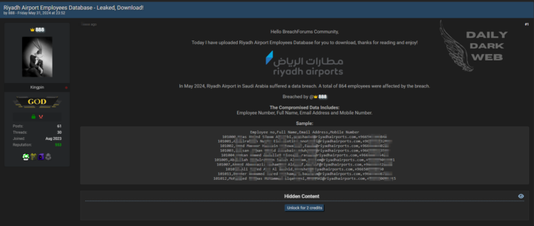 Threat Actor Claims to Have Leaked Riyadh Airport Employee Database