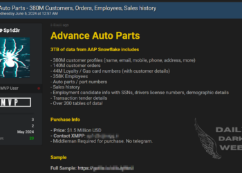 Threat Actor Claims to Sell Data of Advance Auto Parts from AAP Snowflake for $1.5 Million