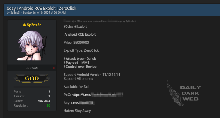 Threat Actor Claims to Sell Android RCE Exploit for $5 Million