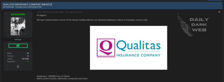 Threat Actor Claims to Have Compromised Qualitas Mexico Server, Offers 300,000 Client Records