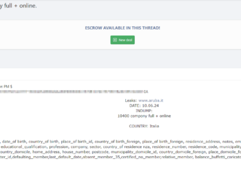Threat Actor Claims to Sell Aruba S.p.A. Database Containing Over 10,000 Records