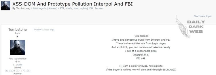 Threat Actor Claims to Sell Critical Vulnerabilities in Interpol and FBI Login Pages